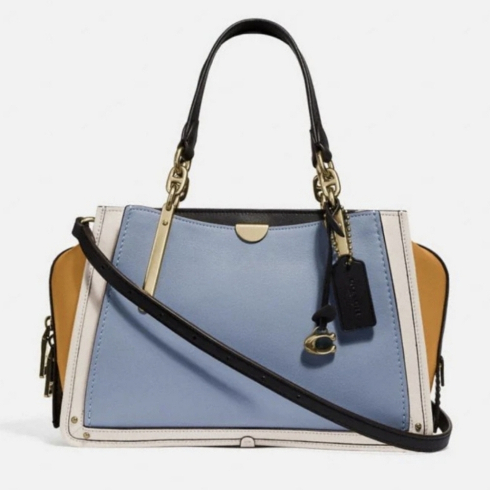 💙▪️COACH▪️ Dreamer 21 Blue and Tan Colorblock Satchel with Gold Accents